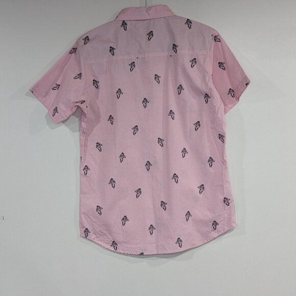 Sovereign Code Astronaut Short Sleeve Button Down Shirt Pink Black Size Small - Picture 2 of 3